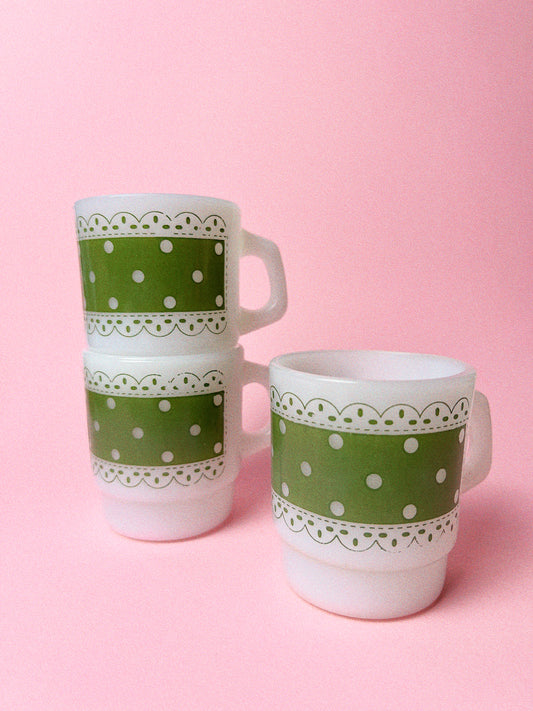 Vintage Fire-King Polka Dot Mug | Green
