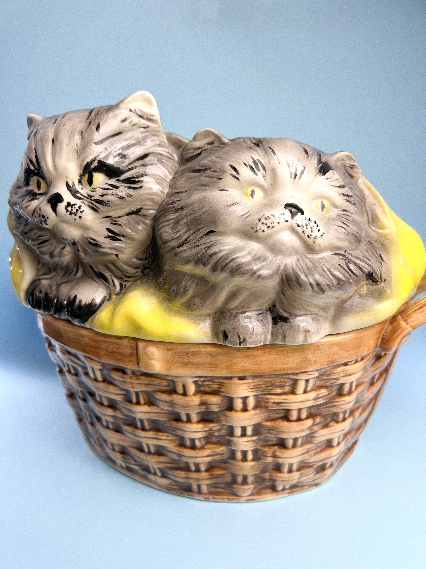 Vintage Kittens in Basket Cookie Jar | Ceramic 1970s Kitchenware