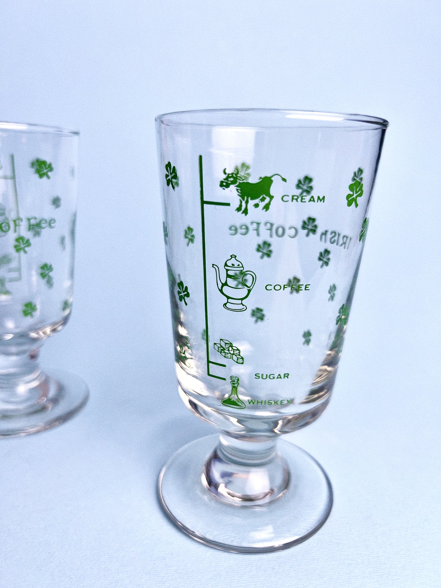 Vintage Irish Coffee Footed Glasses with Recipe Label, Set of 2