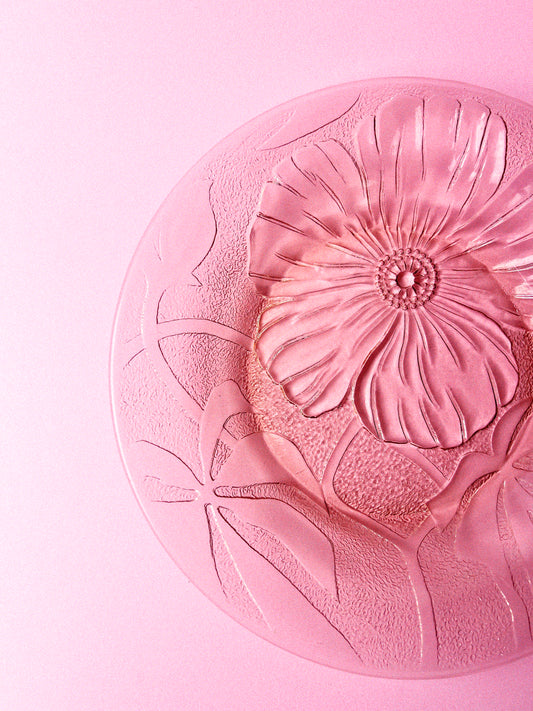 Vintage Pink Pressed Glass Flower Dinner Plates, Set of 4 | KIG Indonesia