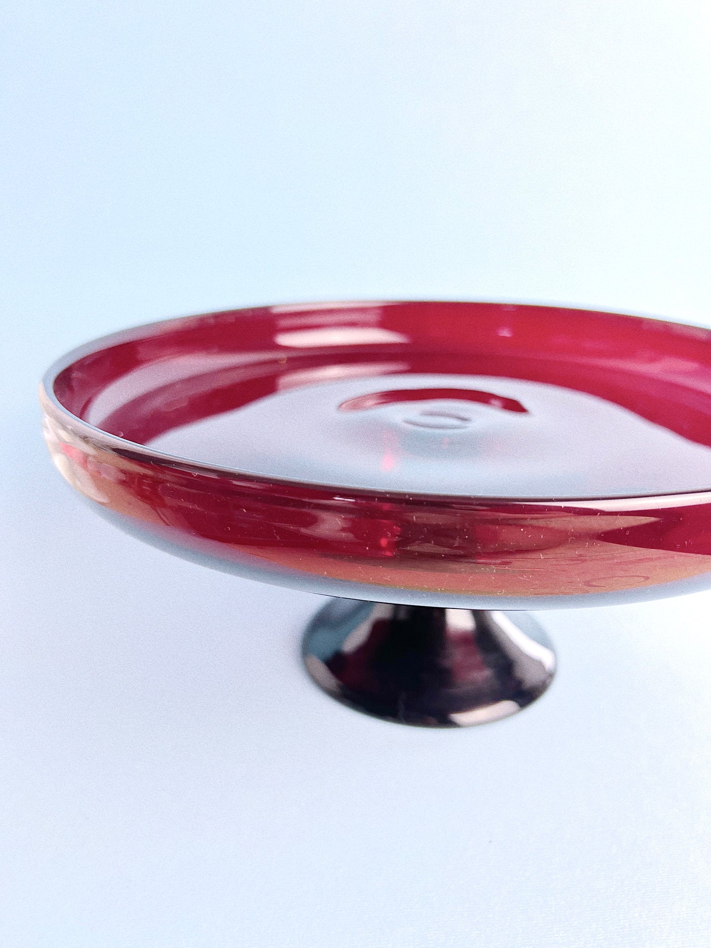 Vintage Ruby Red Glass Cake Stand | Midcentury 1960s