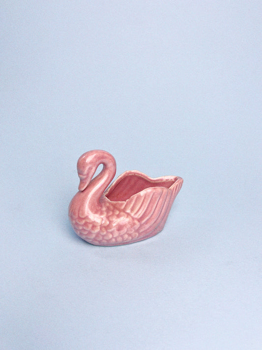 Vintage Pink Irredescent Swan Planter