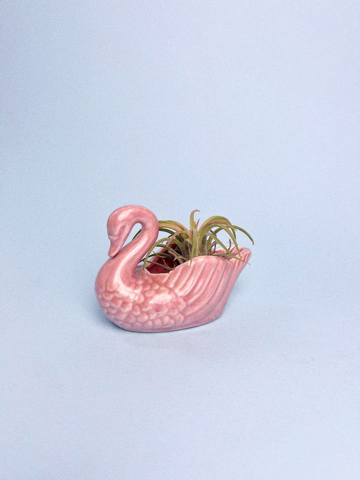 Vintage Pink Irredescent Swan Planter