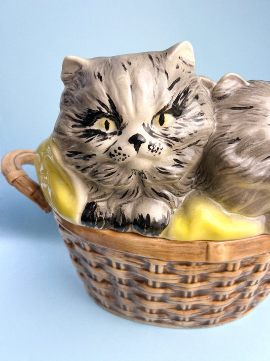Vintage Kittens in Basket Cookie Jar | Ceramic 1970s Kitchenware