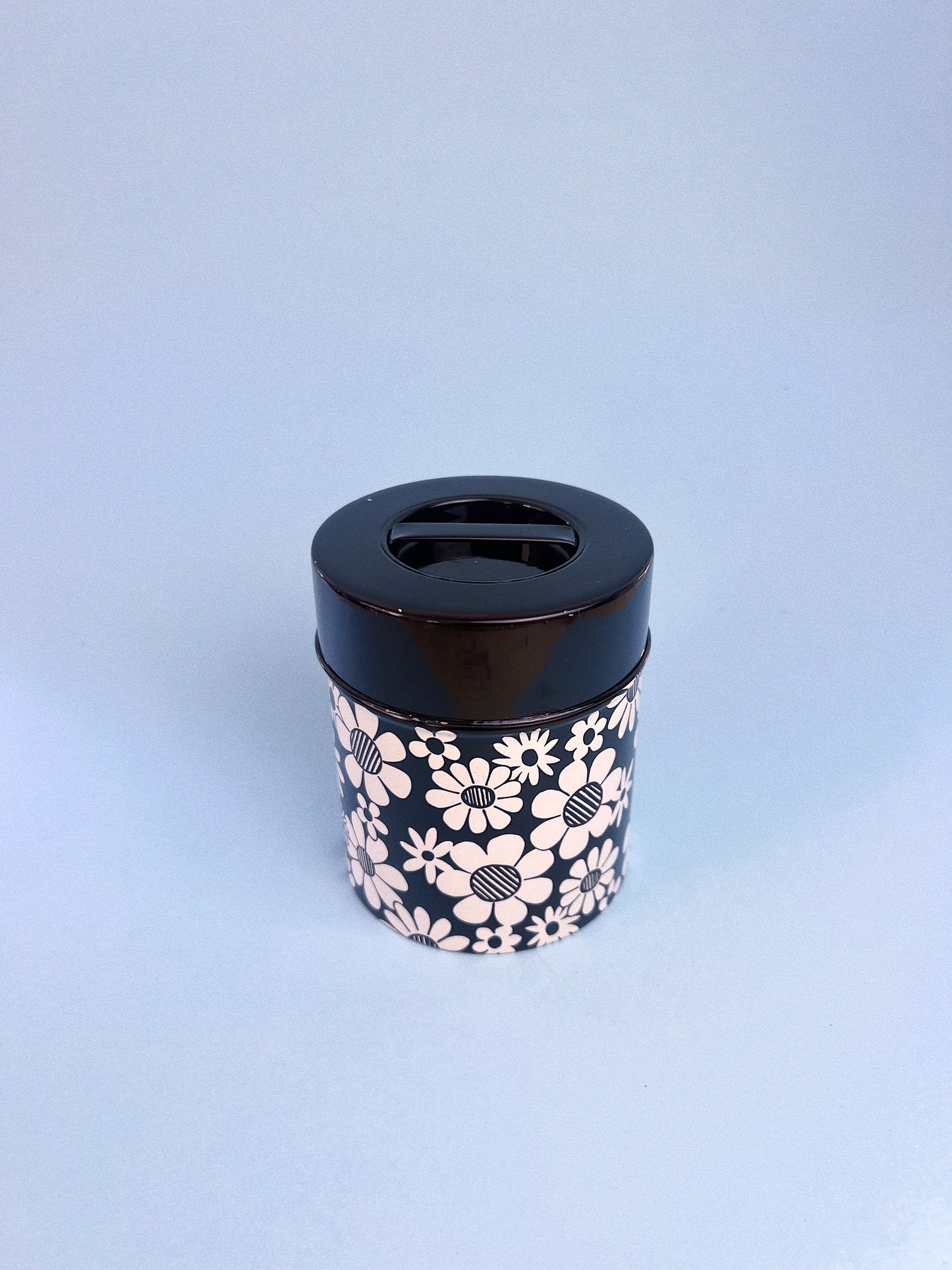 Vintage Black and White Midcentury Modern Flower Kitchen Canisters, Set of 4