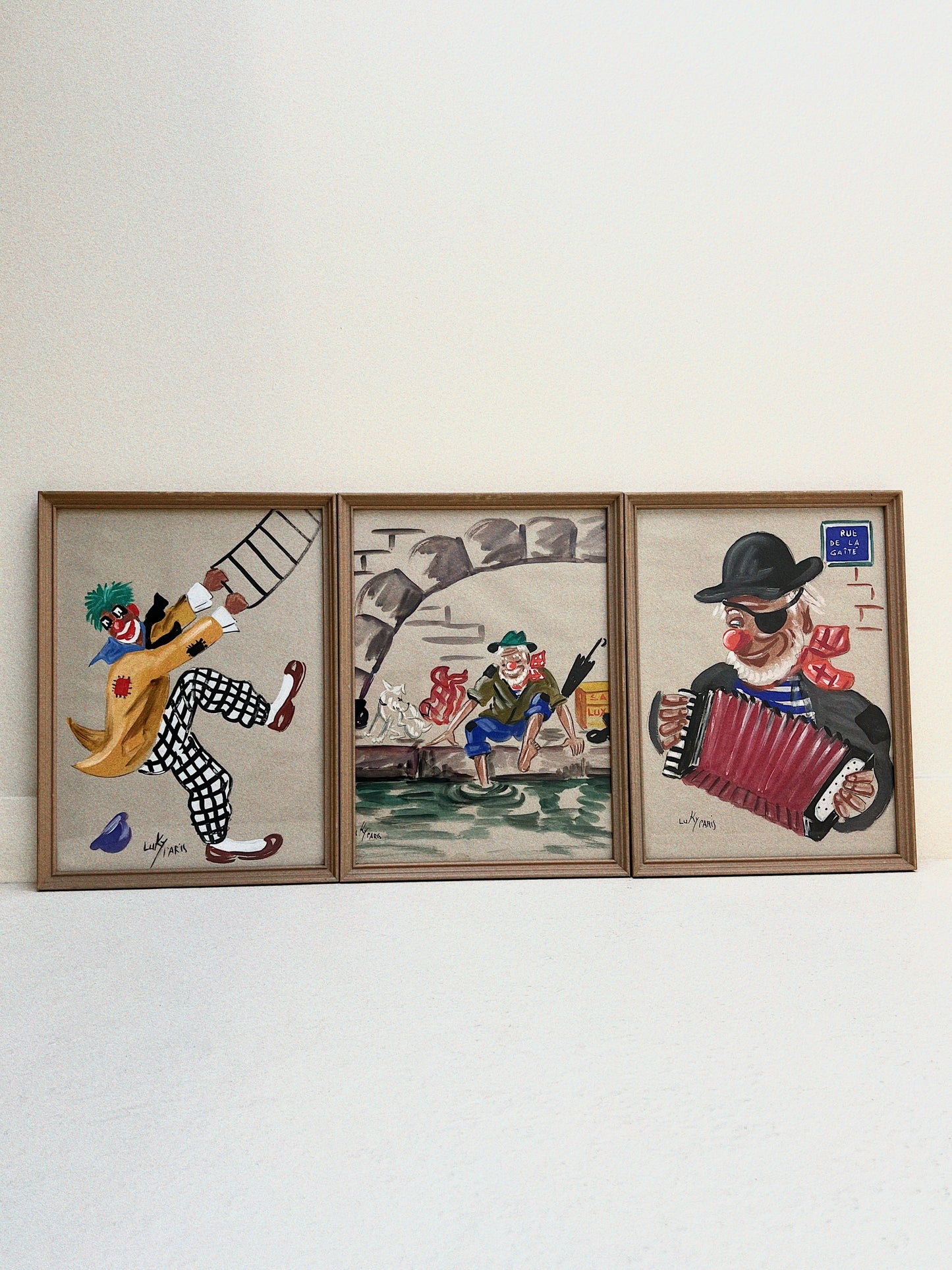 Luky Paris Clowns | Original Watercolour Paintings, Set of 3