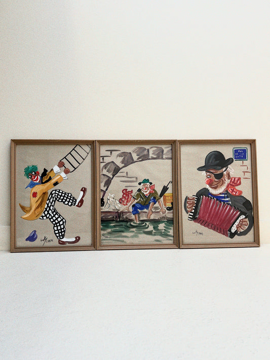 Luky Paris Clowns | Original Watercolour Paintings, Set of 3