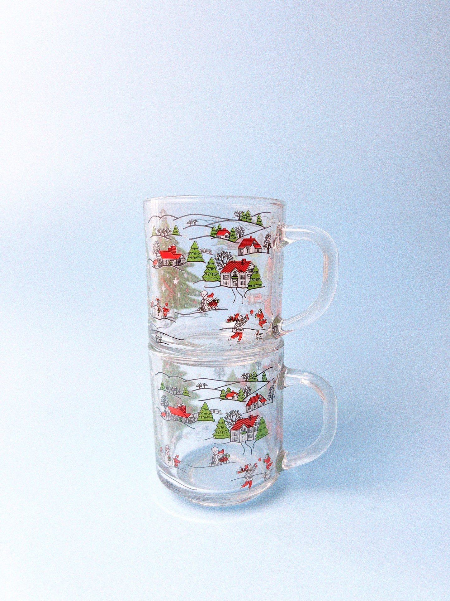 Vintage KIG Indonesia Christmas Glass Mugs | Set of 2