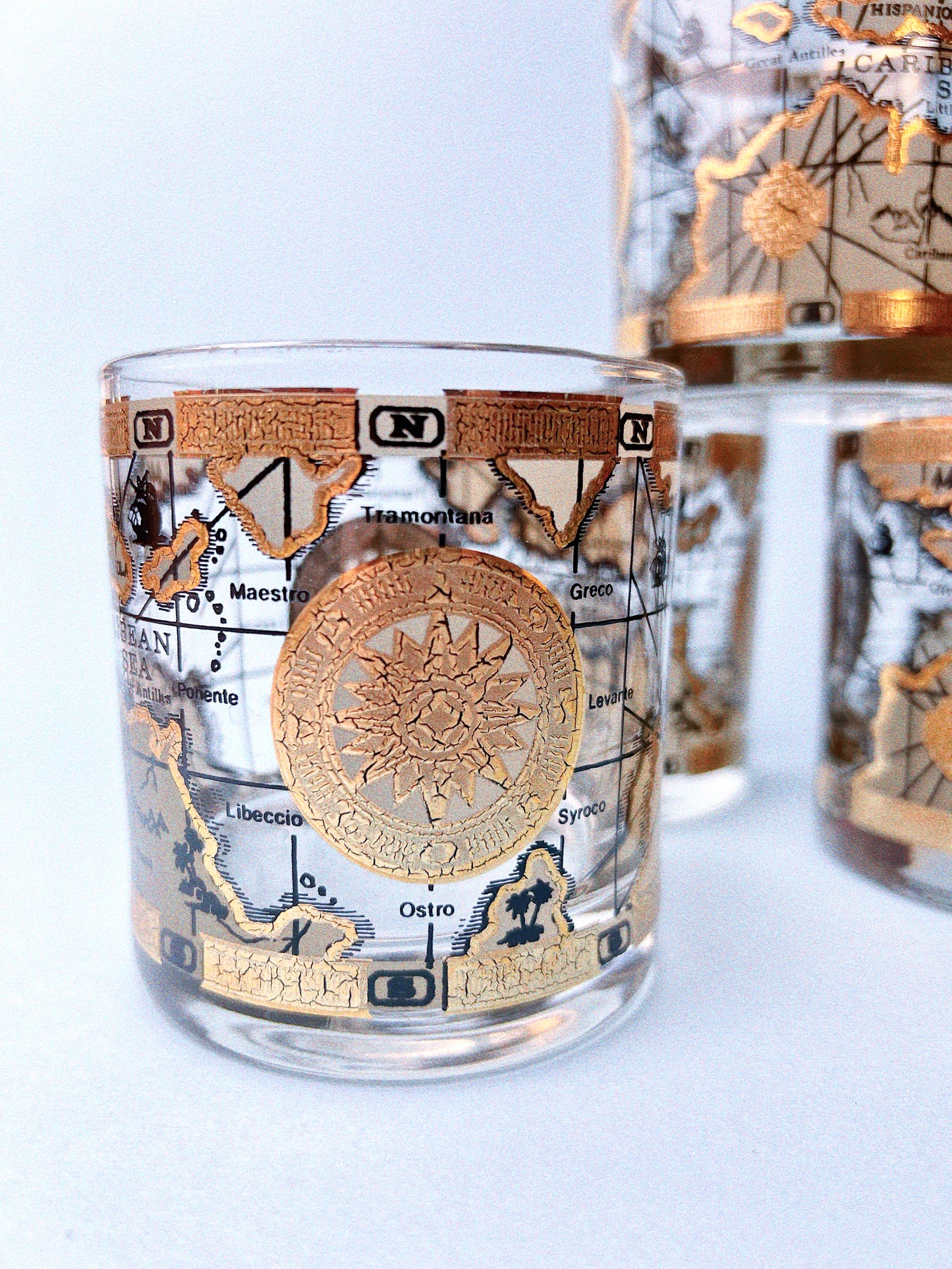 Old World Map Rocks Glasses, Set of 4