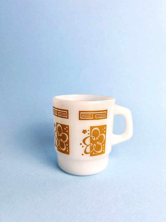Anchor Hocking Atomic Flower Milk glass Motif Mug