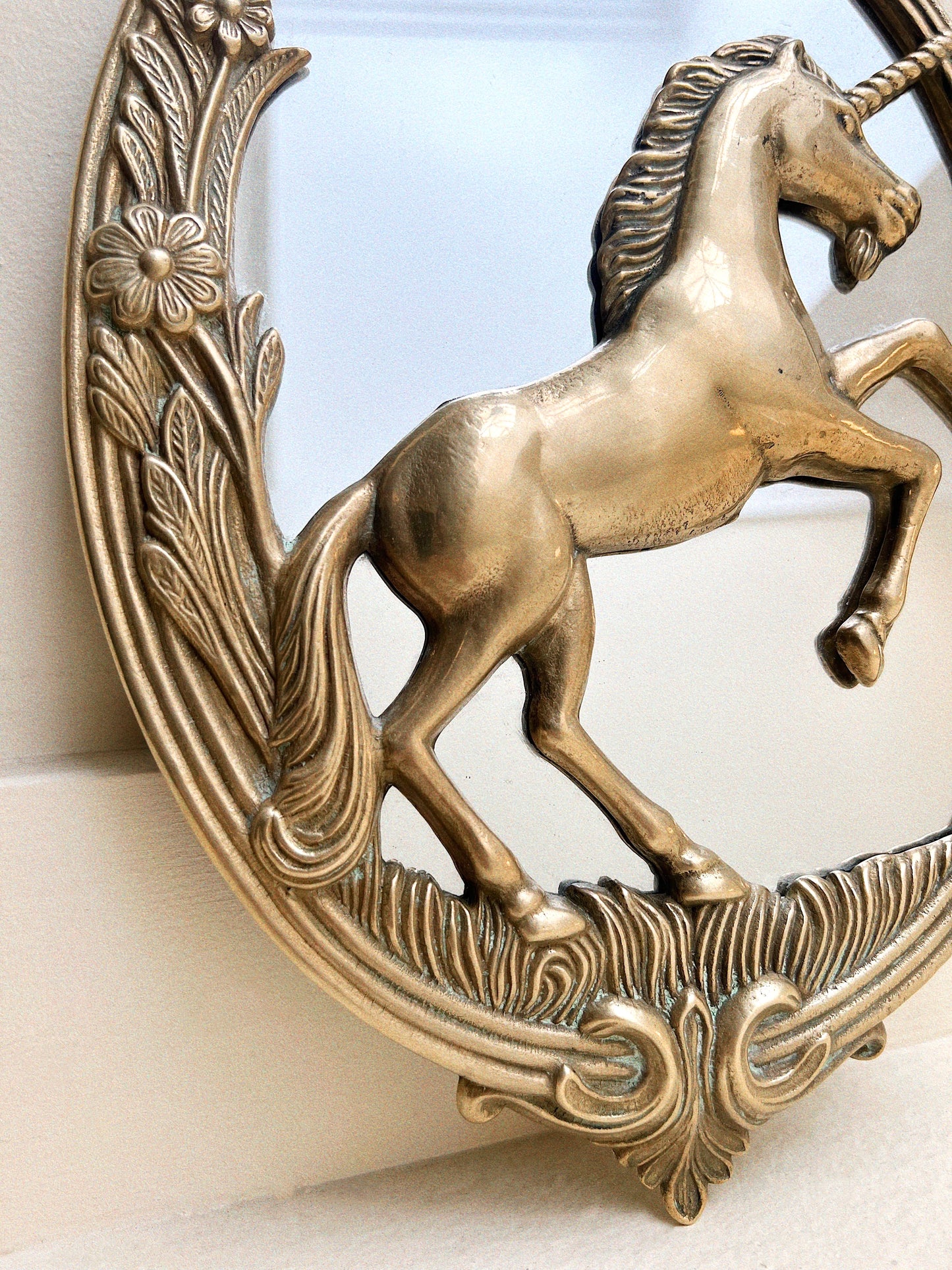 Luna Brass Unicorn Mirror