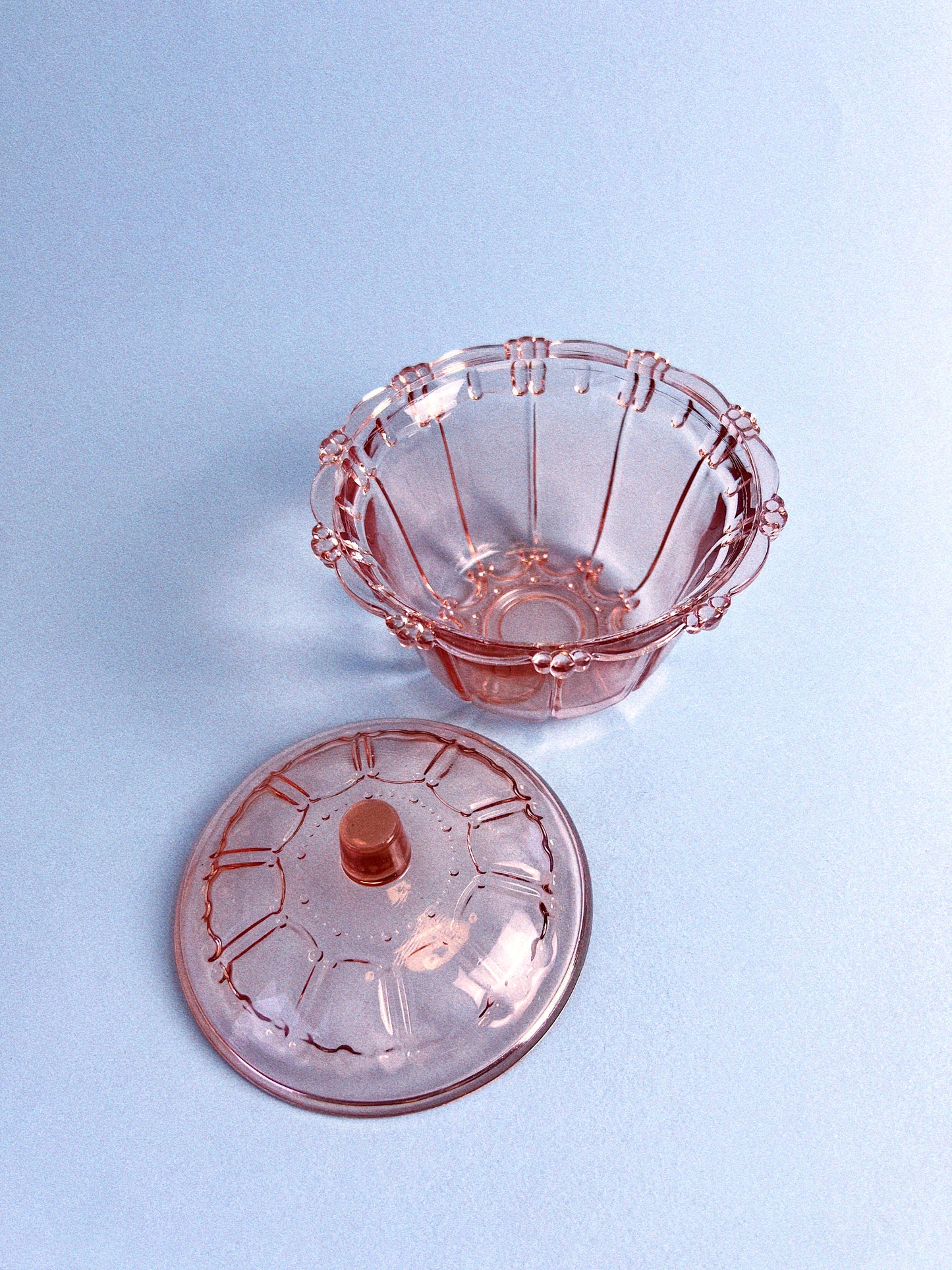 Vintage Pink Ribbed Glass Bonbon Dish with Lid | Vintage Candy Jar