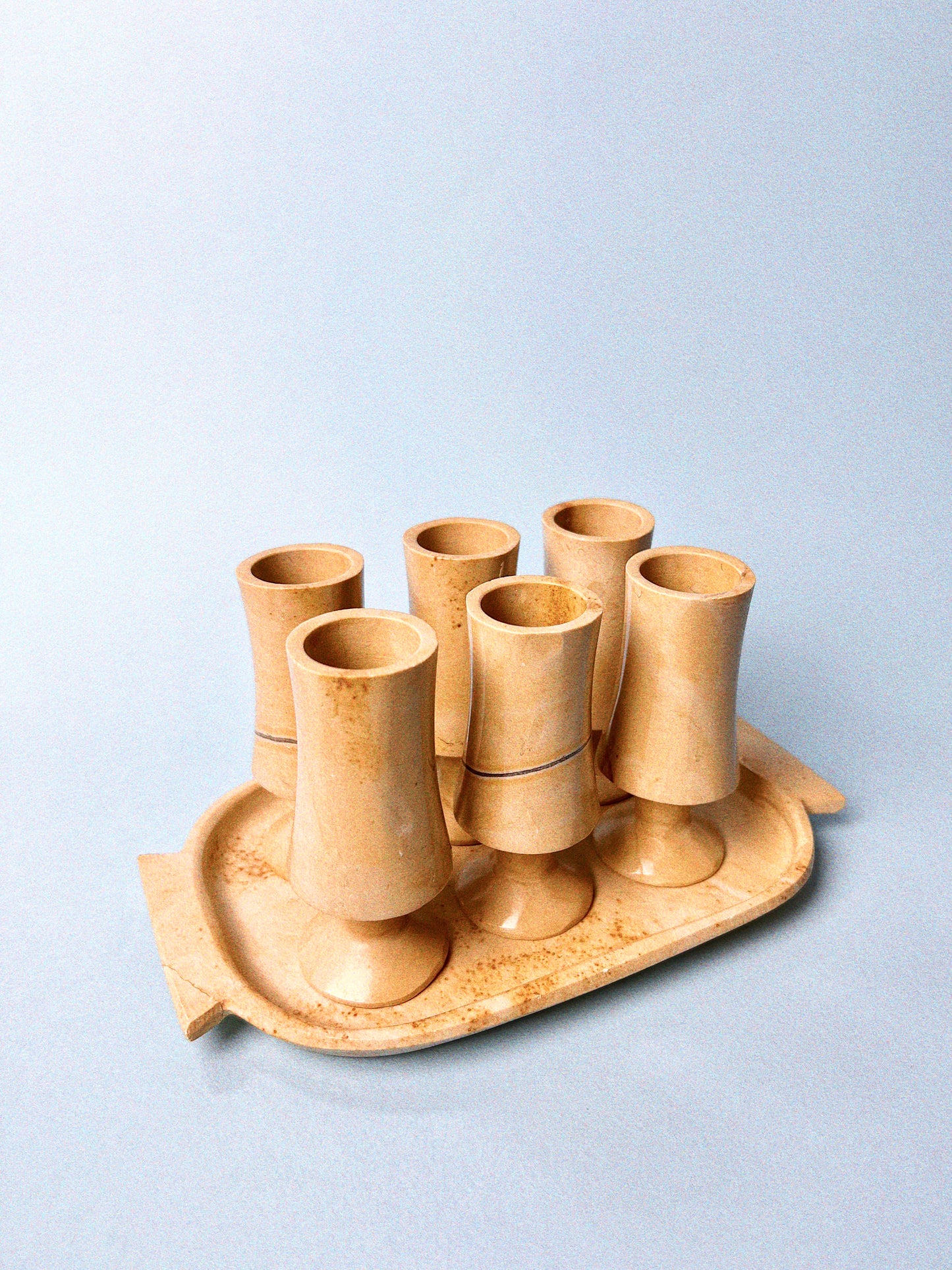 Vintage Hand Carved Marble Shot Glasses + Tray