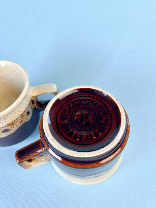 Vintage Glazed Grahamstown Potteries Mugs, Set of 2