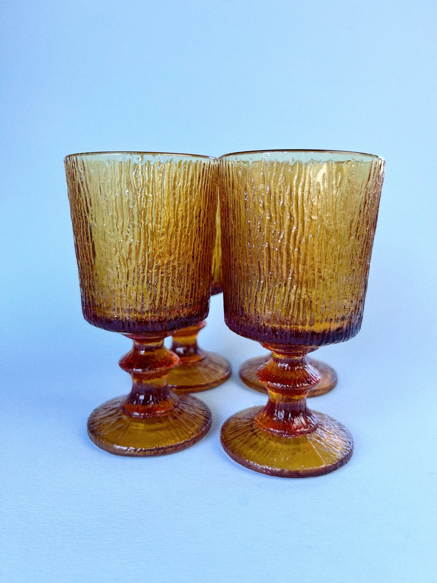 Vintage Ravenhead Siesta Amber Goblets, Set of 4