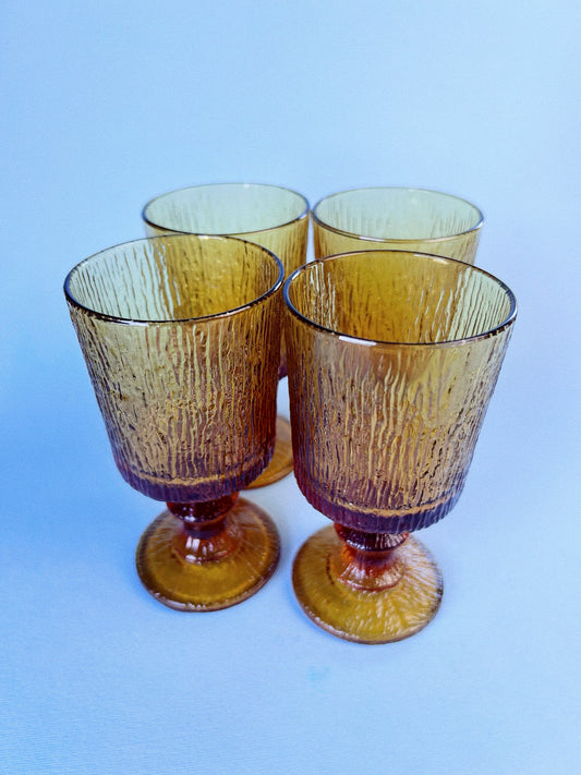 Vintage Ravenhead Siesta Amber Goblets, Set of 4