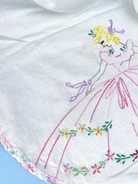 Vintage Lady Coquette Embroidered Console Runner
