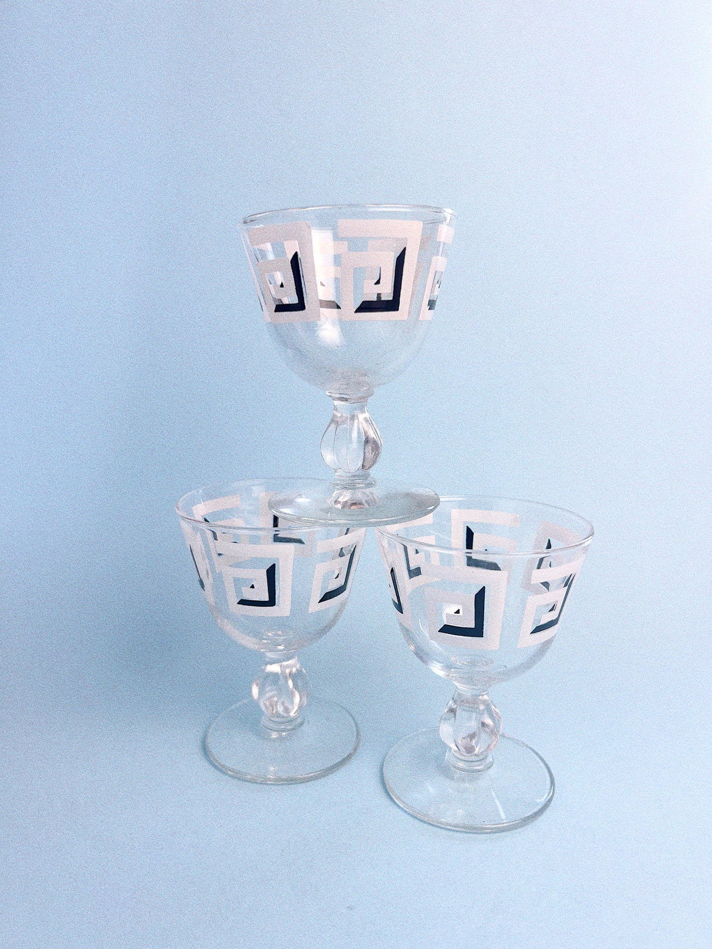 Vintage Black + White Geometric Liqueur Glasses, Set of 3