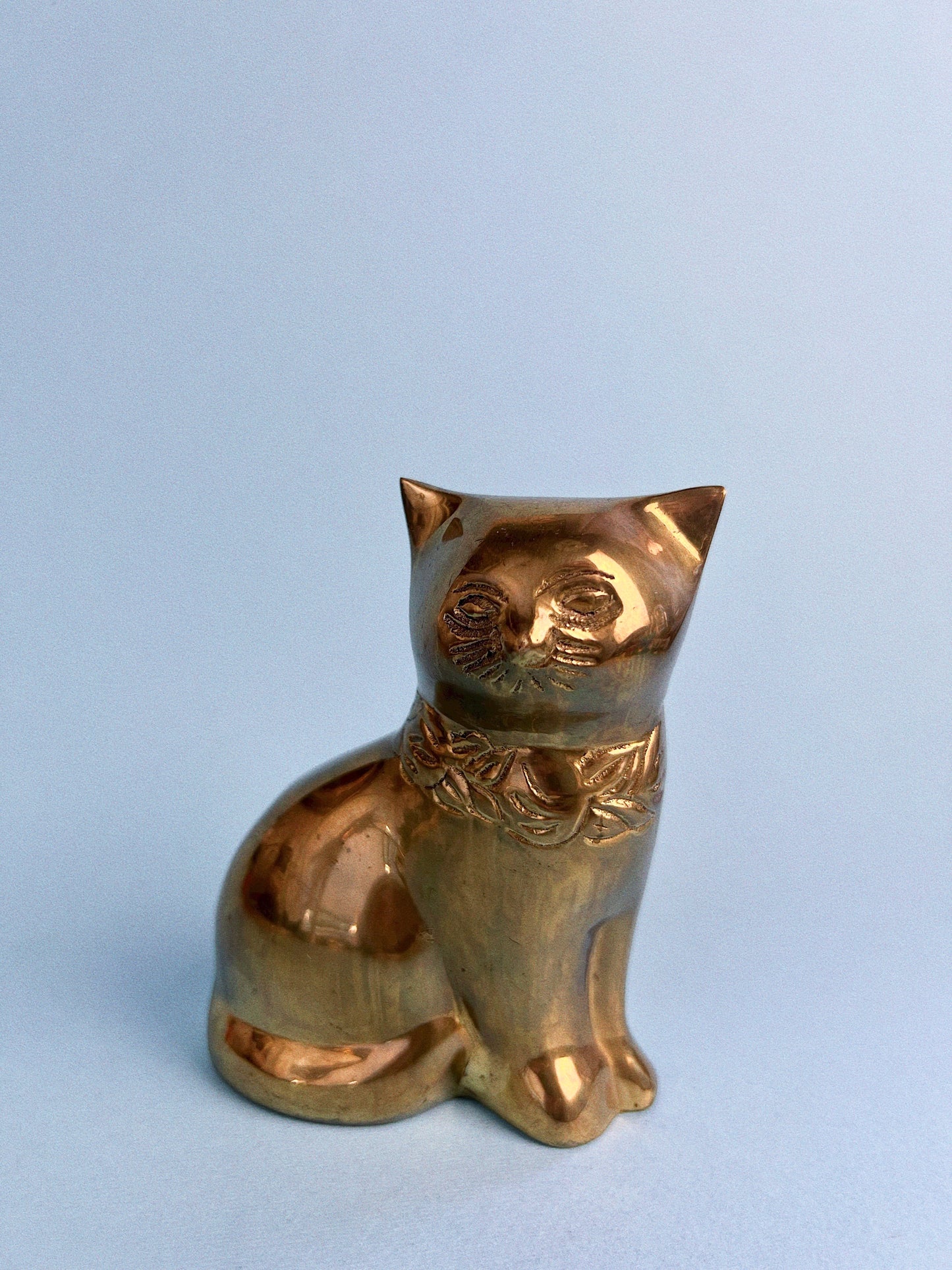 Vintage Brass Cat with Floral Collar