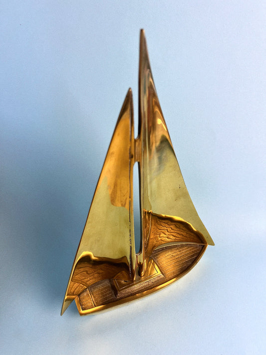 Vintage MCM Large Brass Sailboat