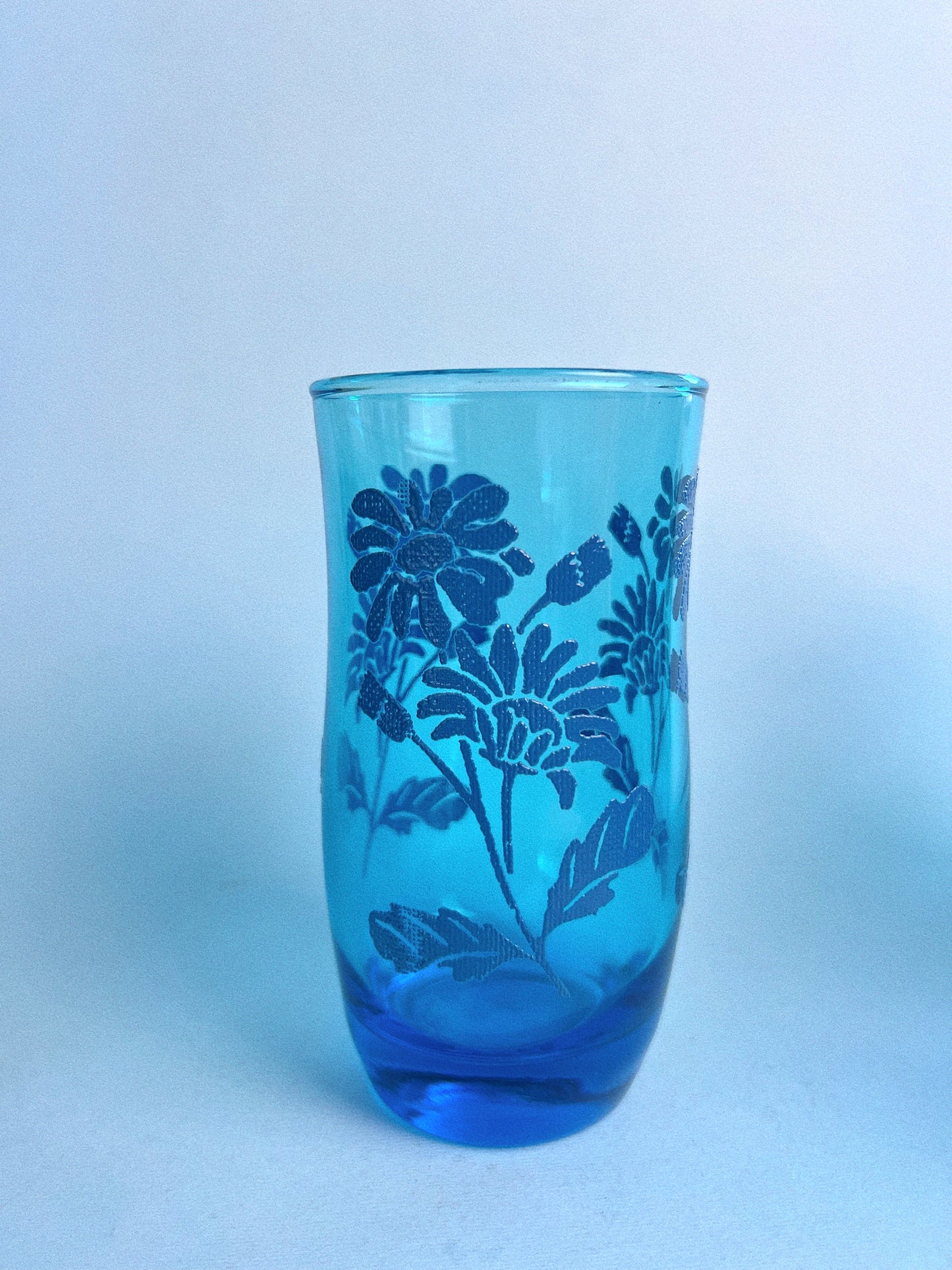 Vintage Electric Blue Daisy Juice Glasses, Set of 4