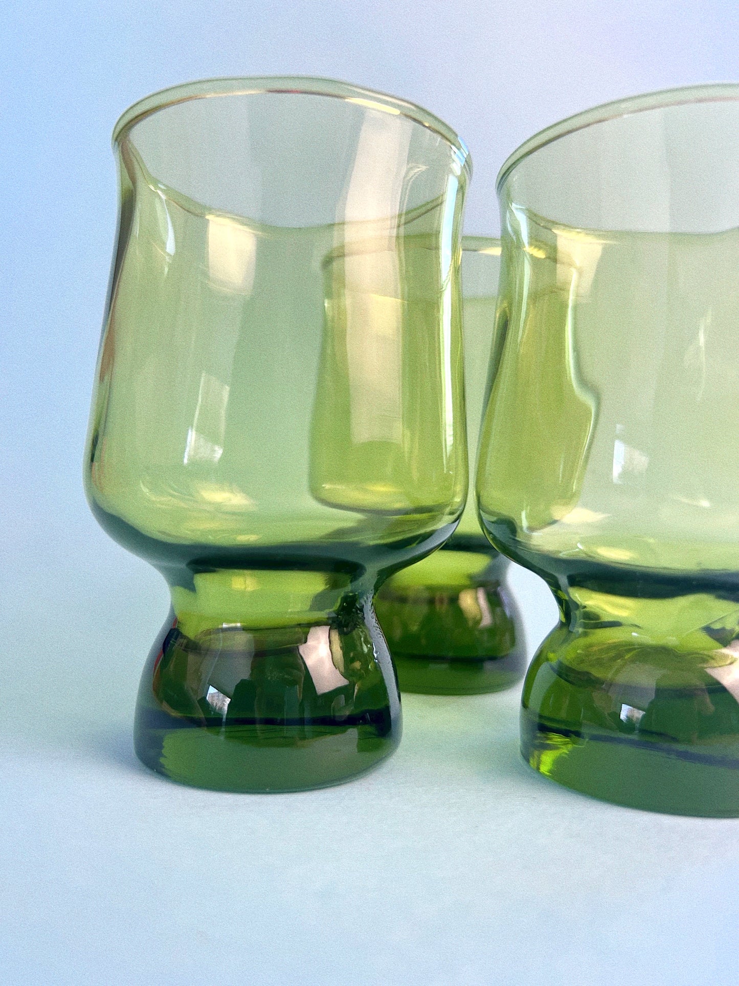 Vintage Avocado Green 'Tivoli' Glasses, Set of 3 | Anchor Hocking