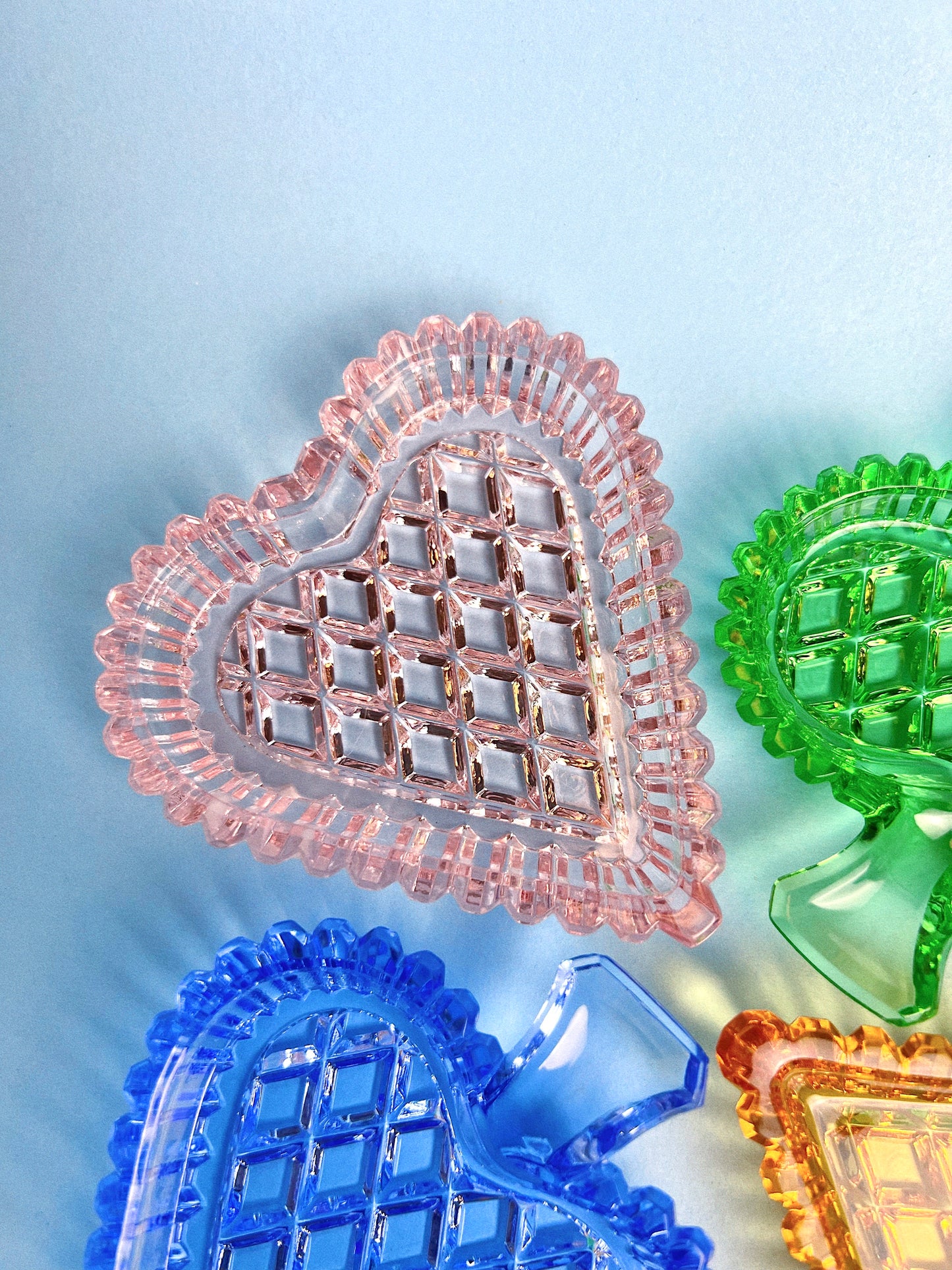 Vintage Bohemian Glass Card Suit Dishes, Set of 4