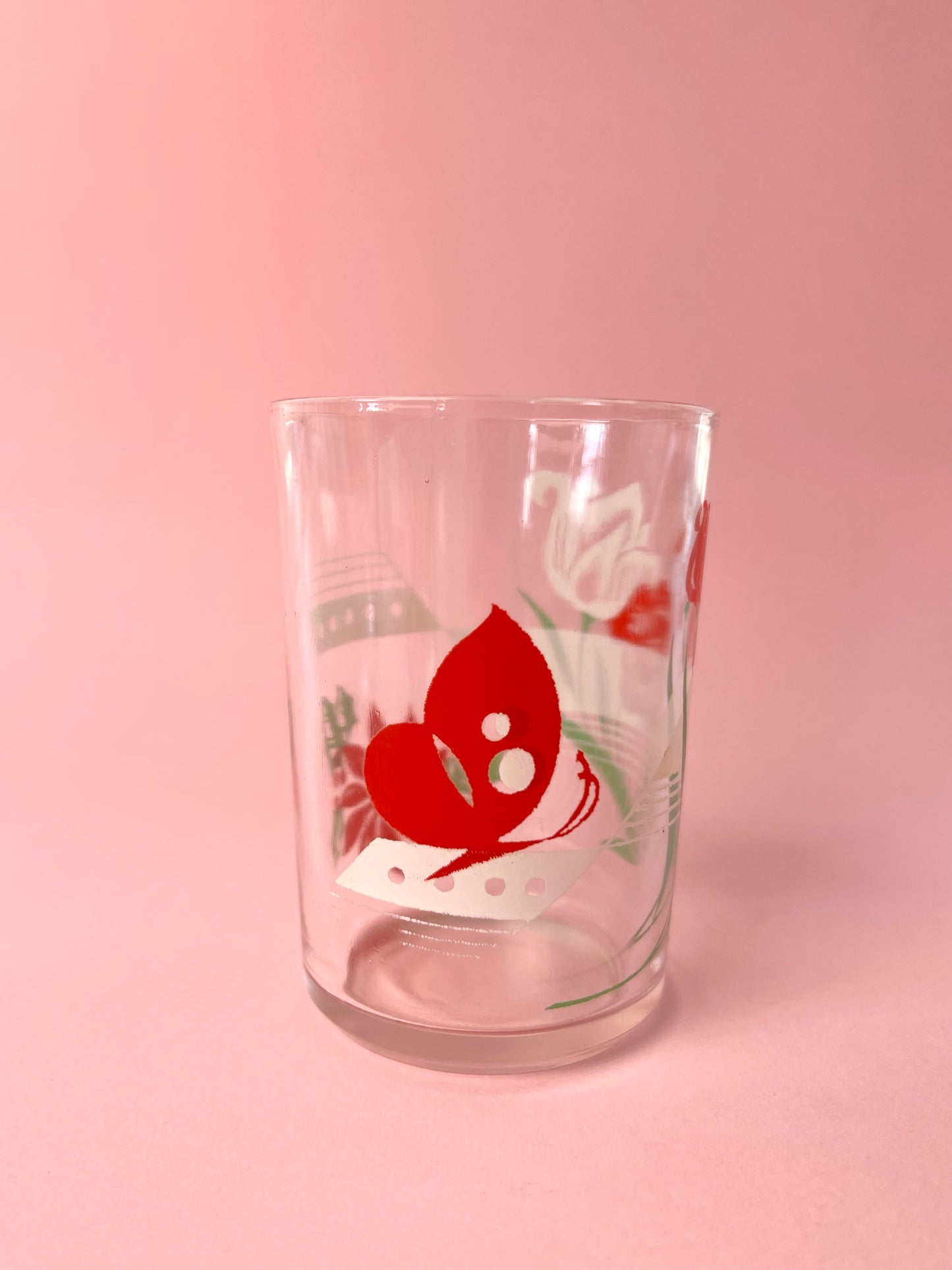 Vintage Midcentury Floral + Butterfly Juice Glasses, Set of 4