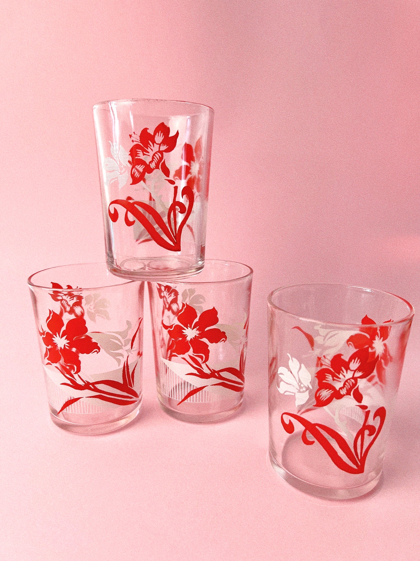 Vintage Midcentury Floral Juice Glasses, Set of 4