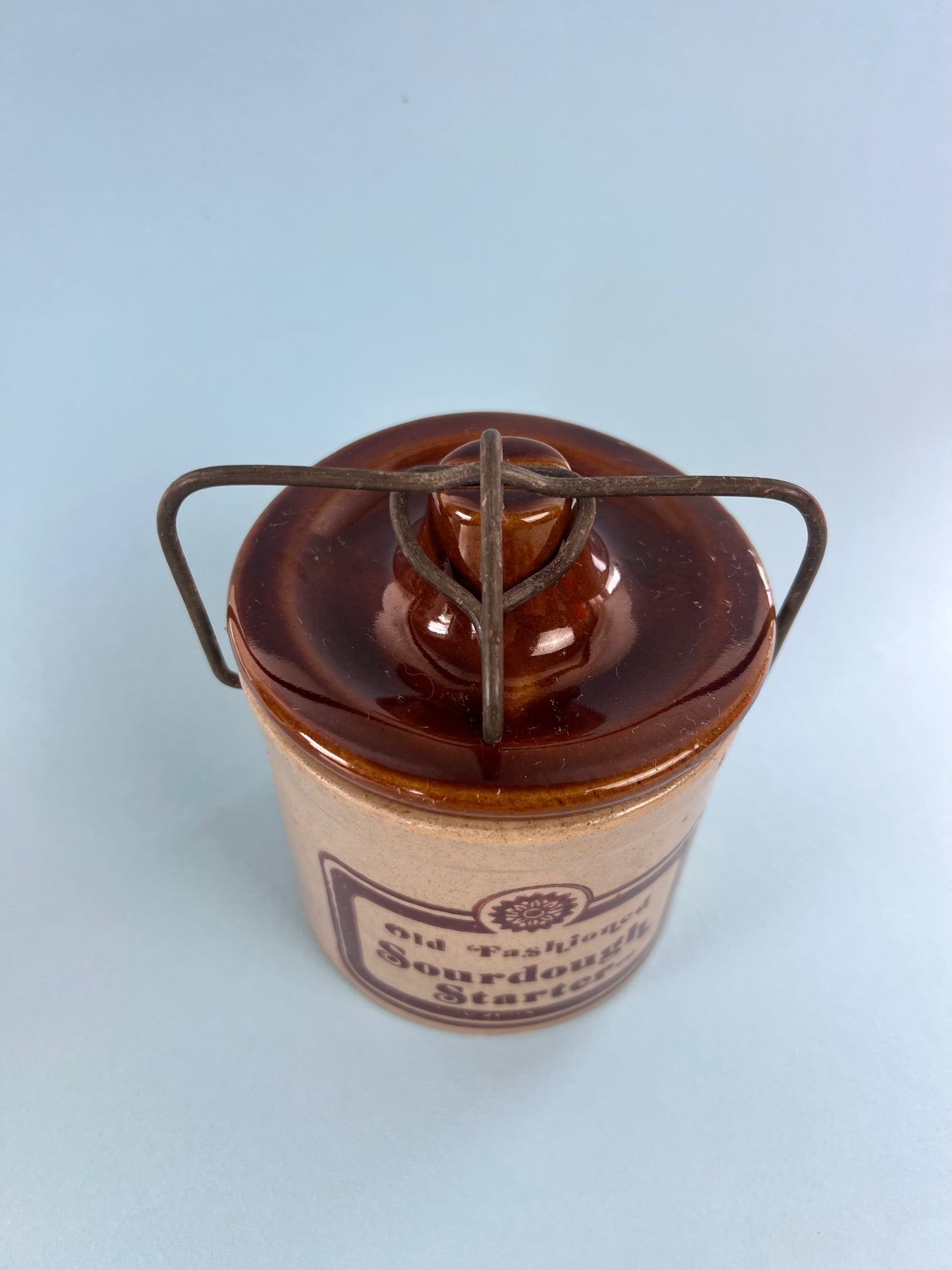 Vintage Old Fashioned Sourdough Starter Stoneware Crock Jar with Bale Closure