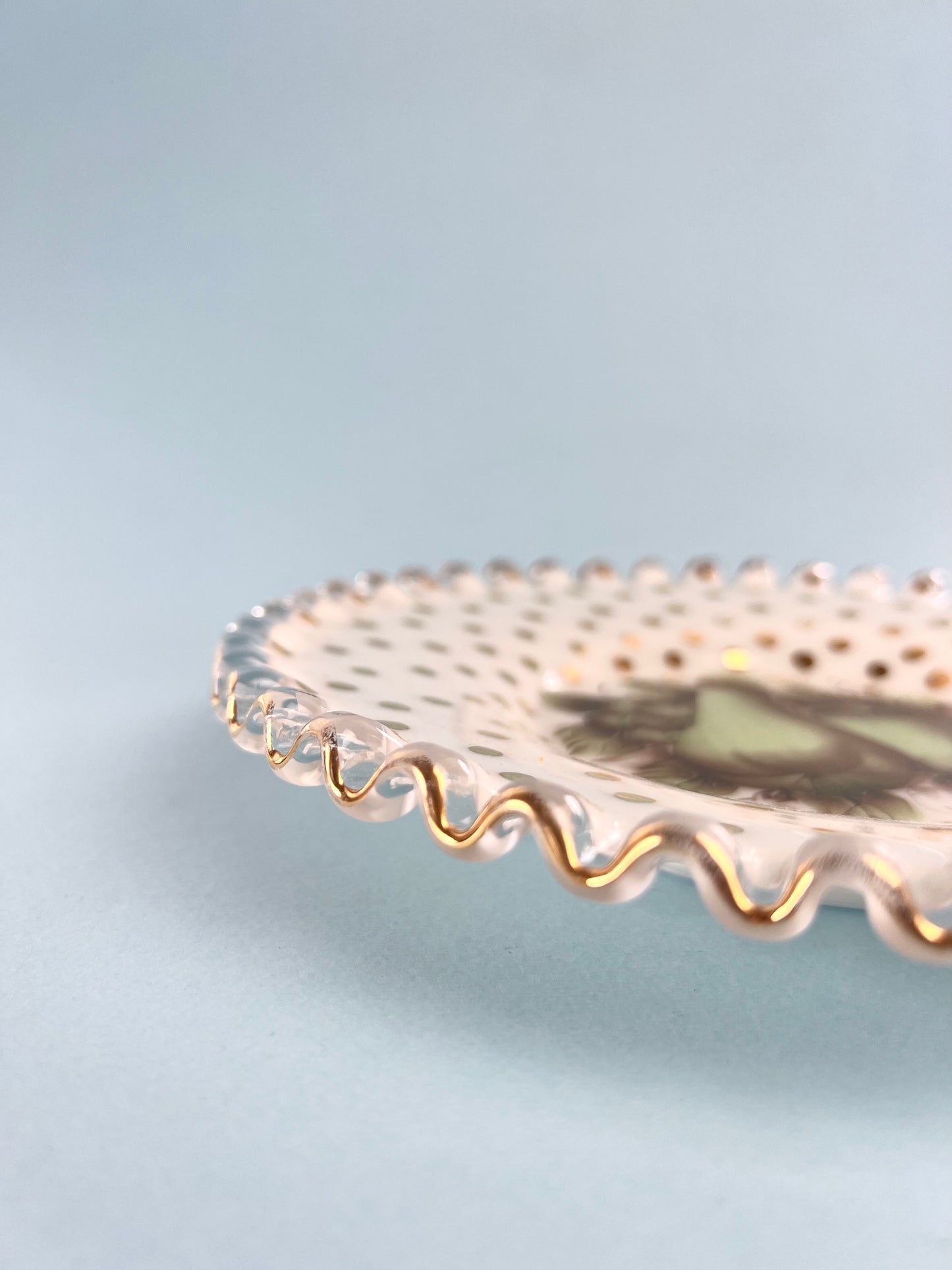 Vintage Fenton Hand Painted Charleton Fruit + Polka Dot Plate