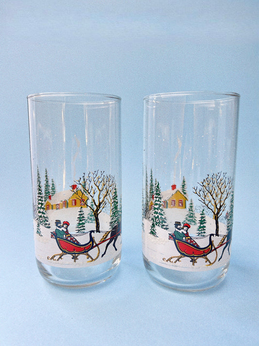 Snowy Sleigh Ride Glasses, Set of 2