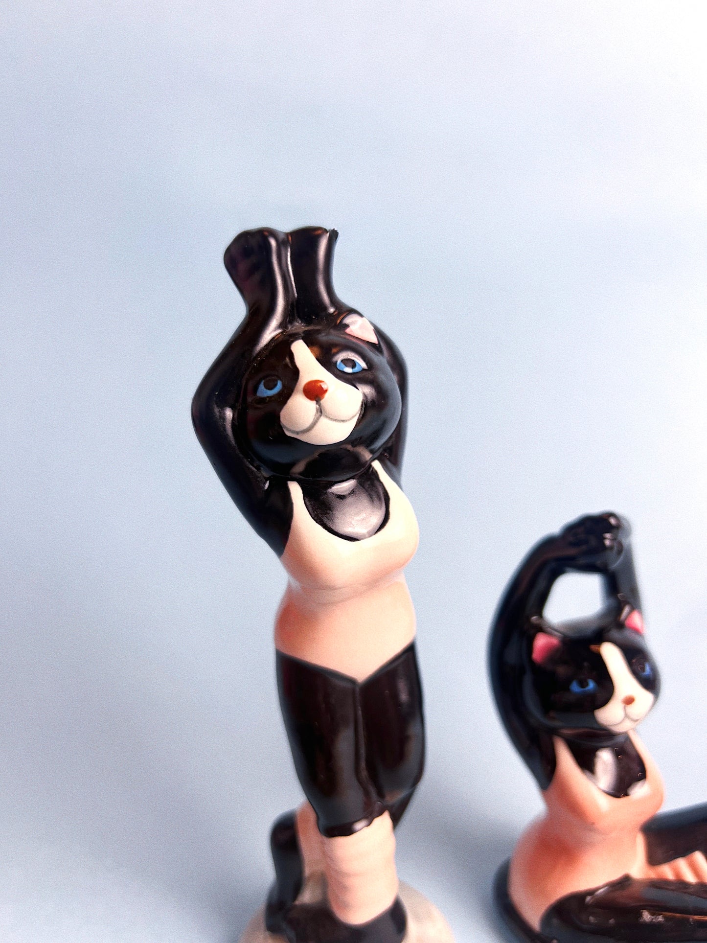 Vintage Aerobic Cat Figurines, Set of 2