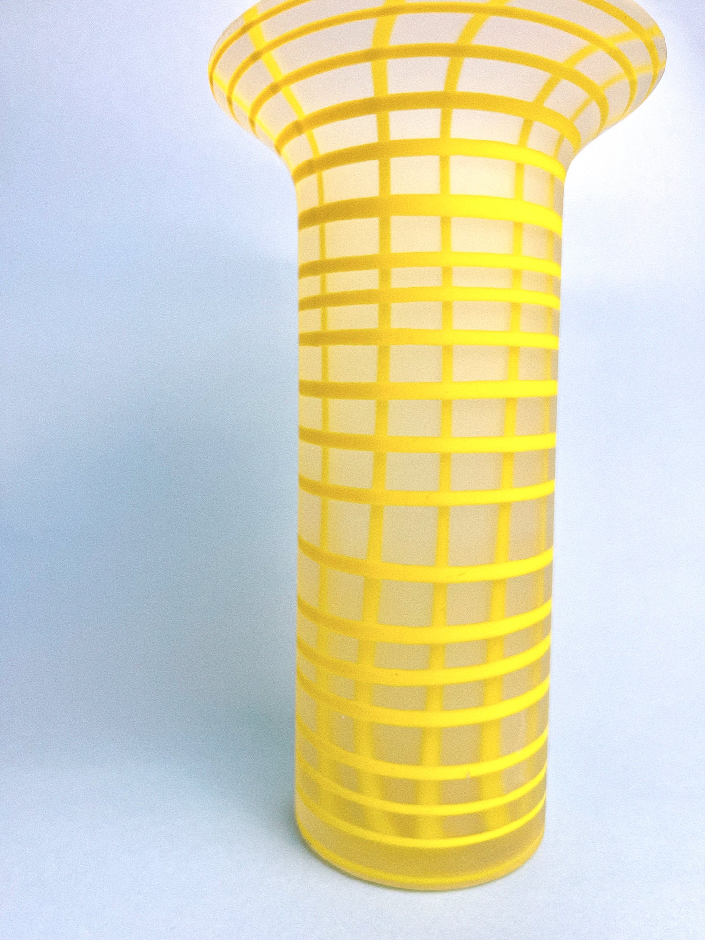 MCM Yellow Plaid Cased Glass Frosted Vase