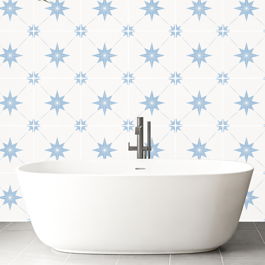 Estella Sticker Tile | Whispering Blue - White