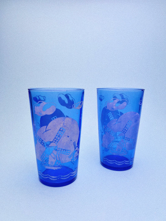 Vintage Defelt Blue Windmill Tumblers, Set of 2 | Hazel Atlas