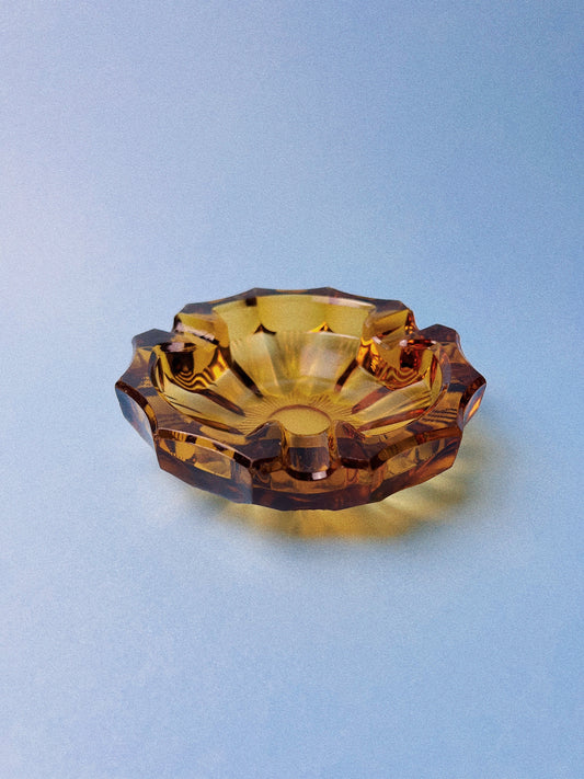 Vintage 70's Cut Glass Amber Ashtray