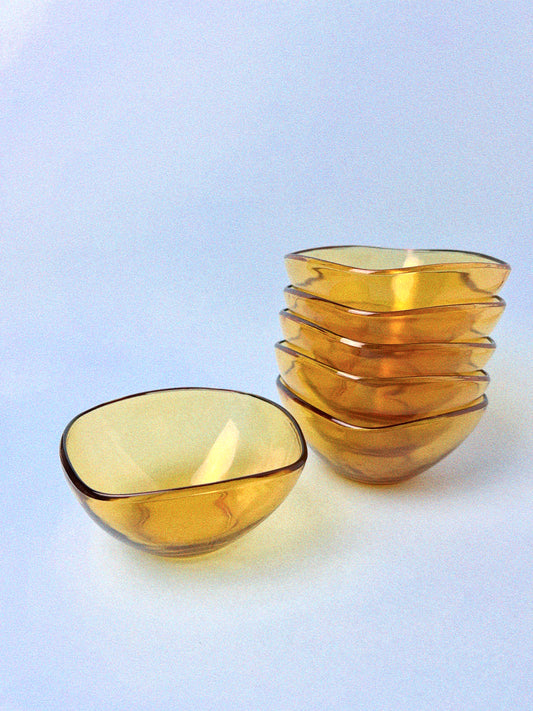 Vintage French Amber Dessert Bowls, Set of 6