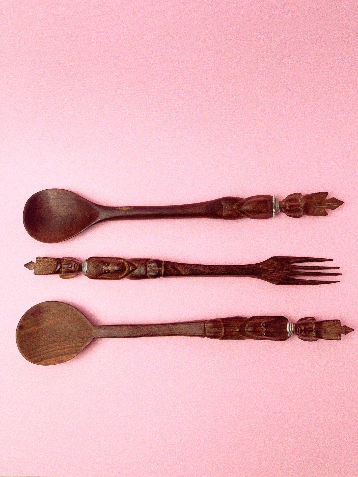 Ubangi Figurines African Wood, 3 Piece Serving Set