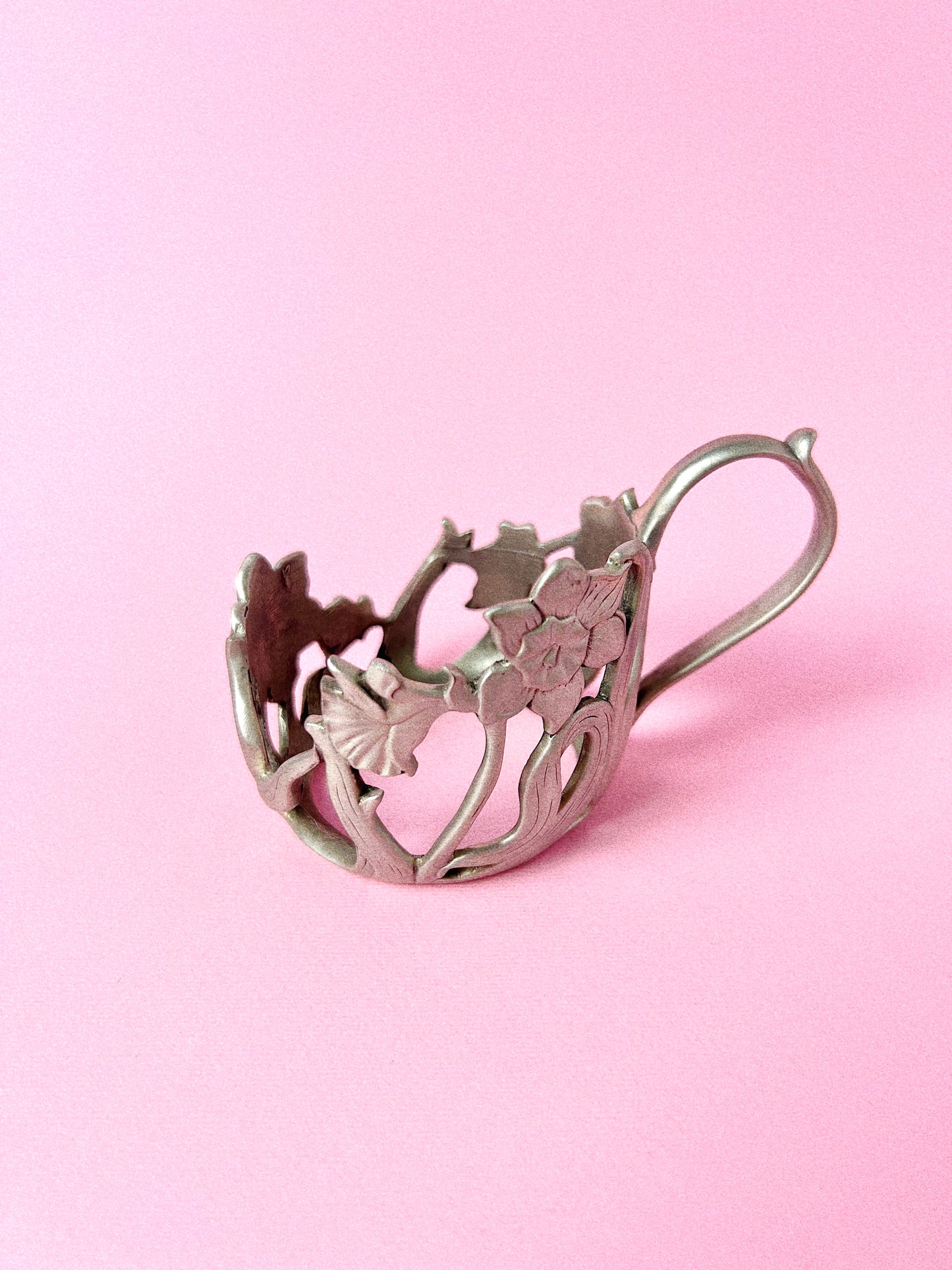 Vintage Etain Zinn Seagull Pewter Cup Holder with Glass