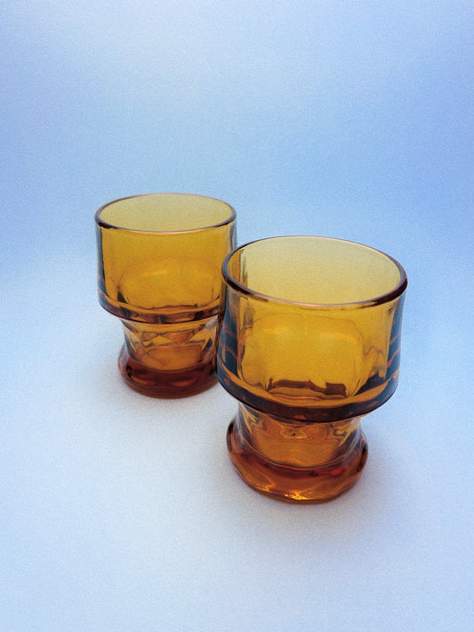 Vintage Georgian Amber Anchor Hocking Glasses, Set of 2