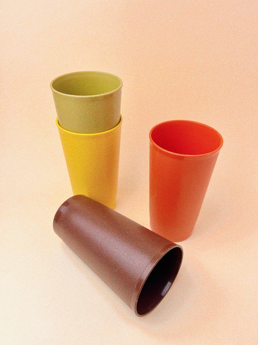 Vintage Tupperware Stackable Tumblers | Harvest colours: Orange, Yellow, Brown, Green