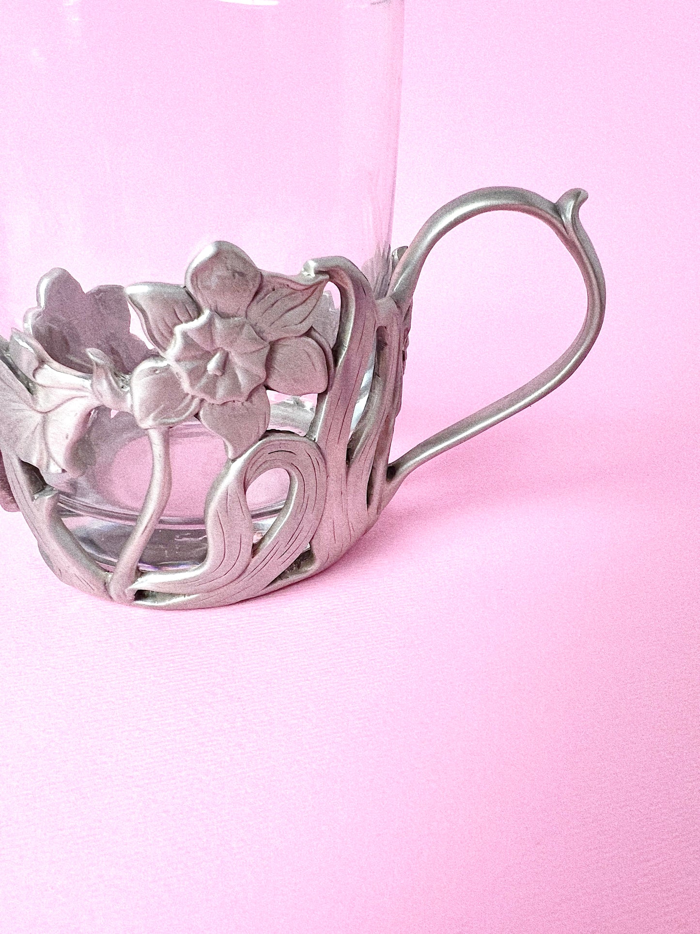 Vintage Etain Zinn Seagull Pewter Cup Holder with Glass