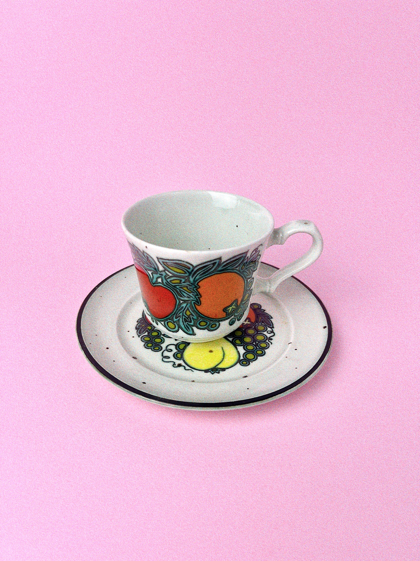 Vintage Fruit Ironstone Teacup + Saucer