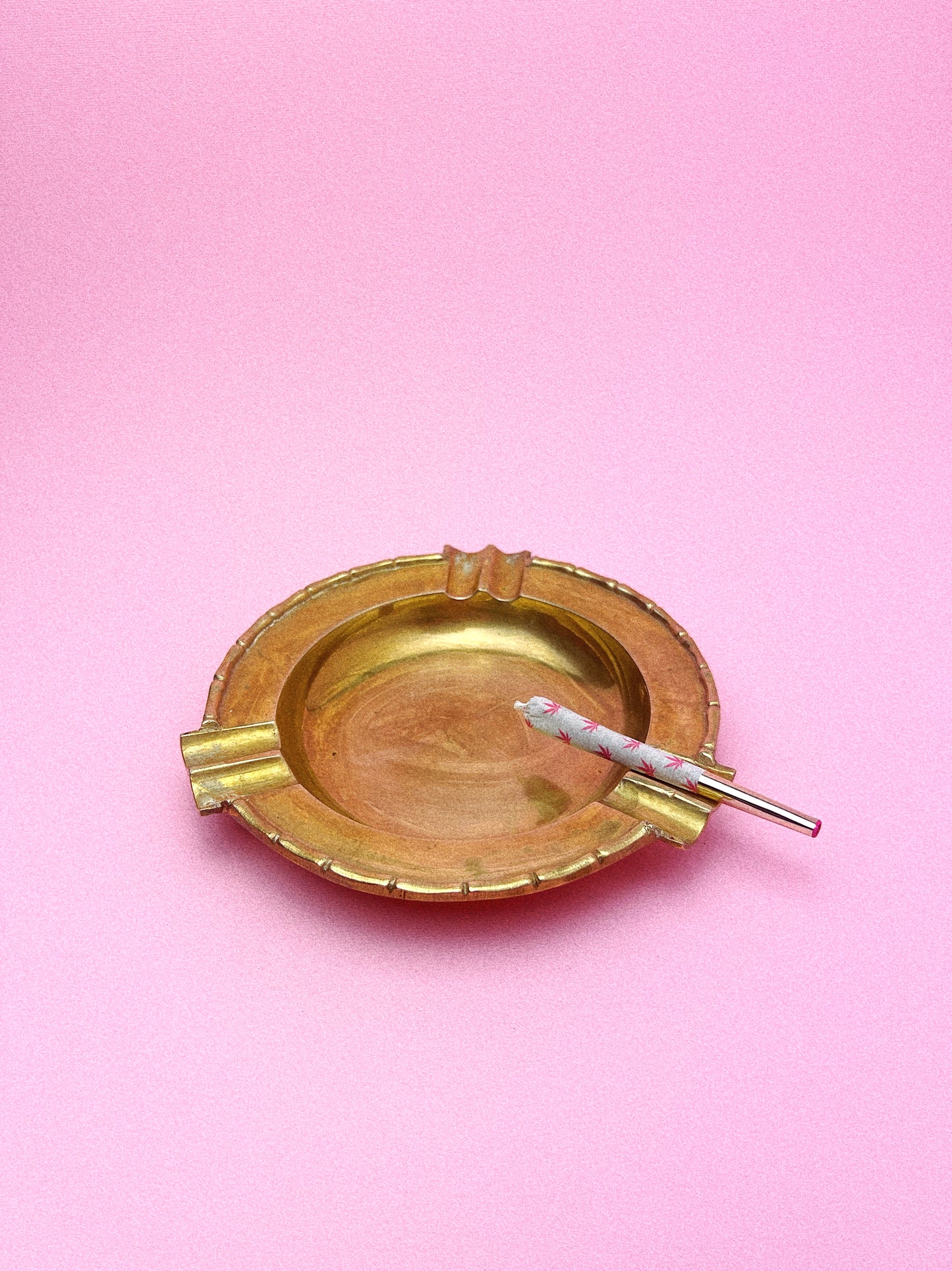 Vintage Hollywood Regency Bamboo Round Solid Brass Ashtray