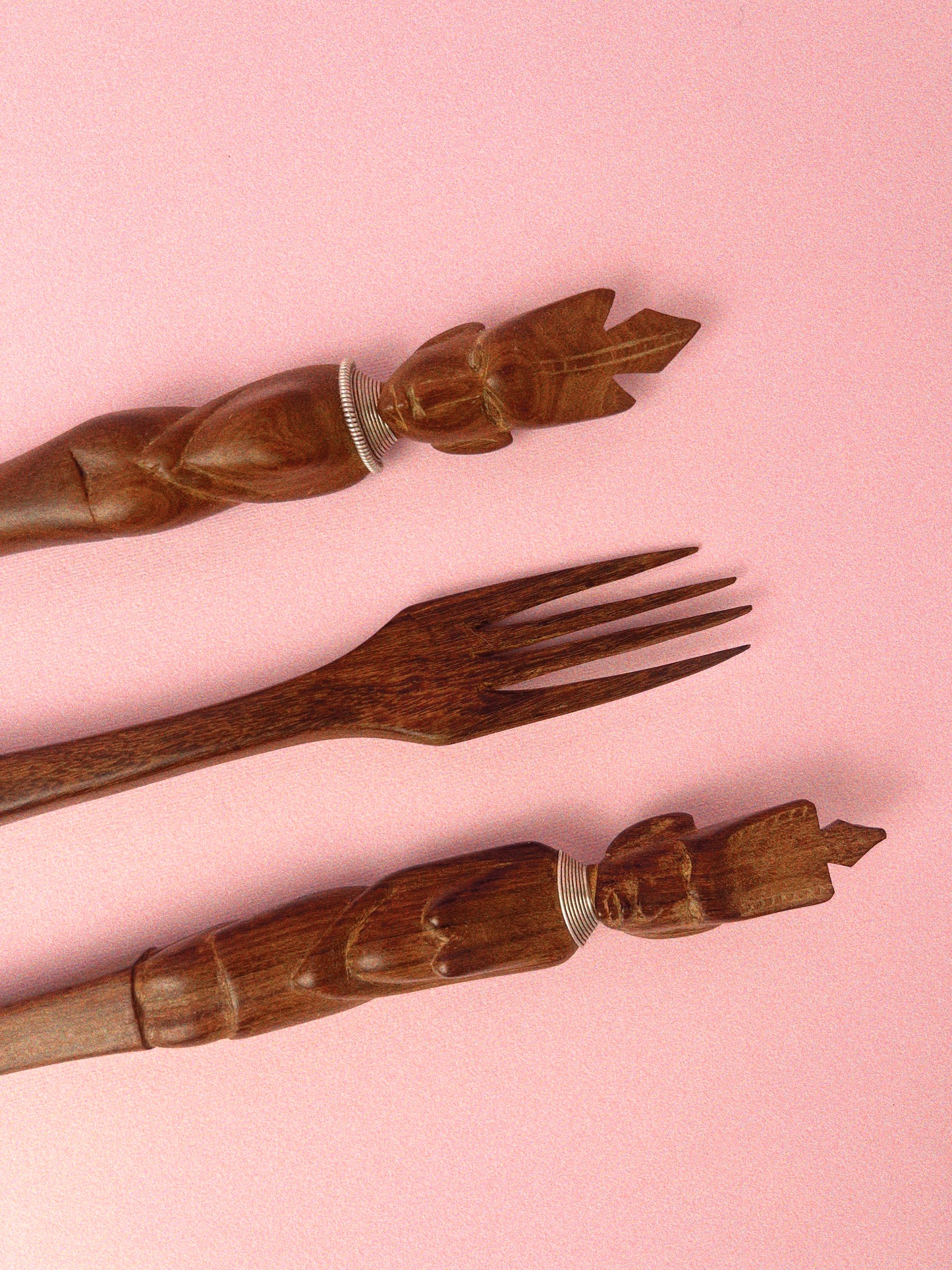 Ubangi Figurines African Wood, 3 Piece Serving Set