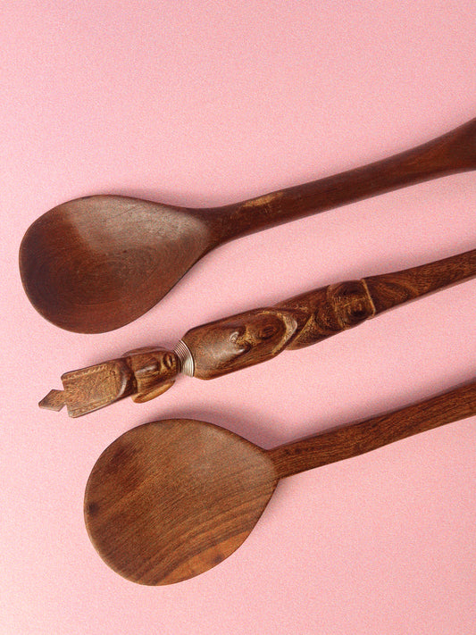 Ubangi Figurines African Wood, 3 Piece Serving Set