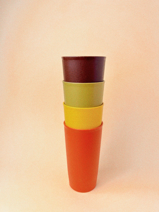 Vintage Tupperware Stackable Tumblers | Harvest colours: Orange, Yellow, Brown, Green
