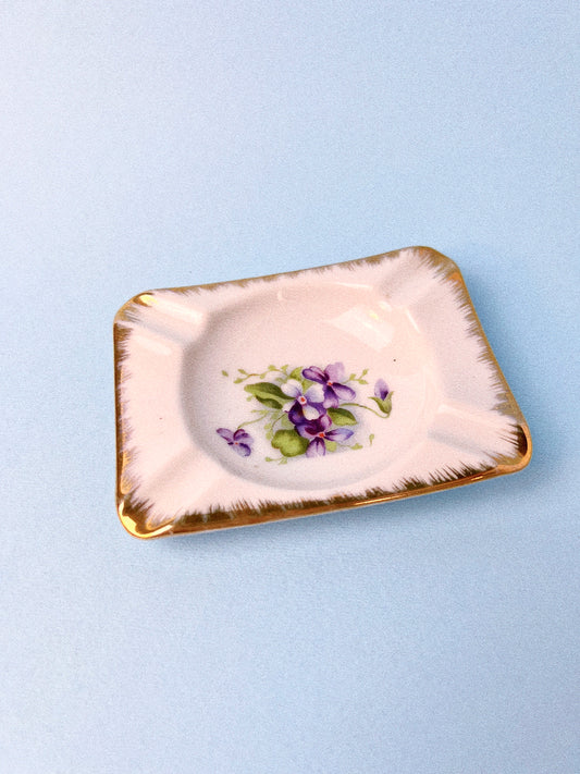 Vintage Hand Painted Purple Violet Shafford Porcelain Ashtray