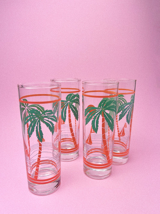 Miami Palm Tom Collins Glasses, Set of 4